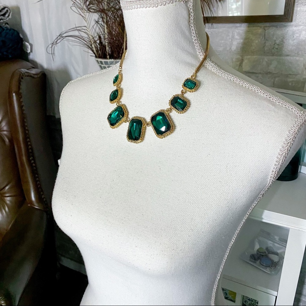 Emerald Gemstone And Gold Statement Necklace - image 3